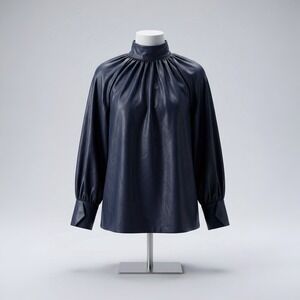 Rachel Comey x Target Women's XXS Navy Blue Faux Leather Tie Back Blouse NWT